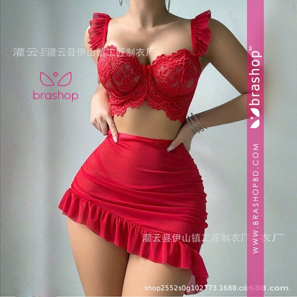 Bikini See-through Mesh Sexy Nightdress Lace Lingerie Set for Women